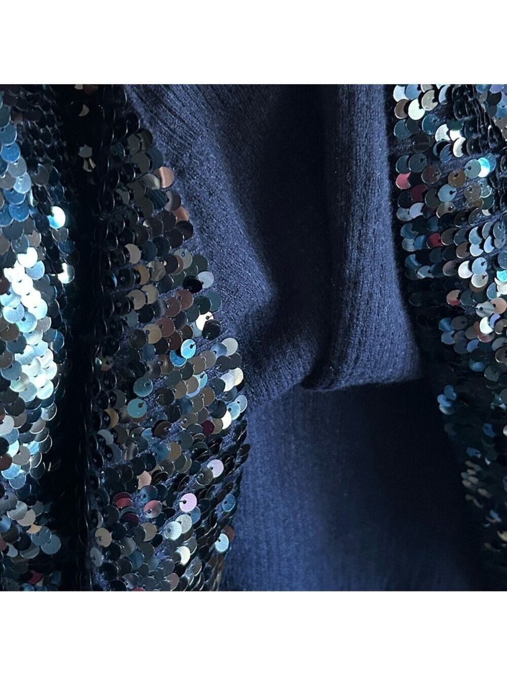Anthropologie Pilcro Alani Mock Neck Navy Cashmere Sweater Sequin Edition XL - Picture 6 of 8